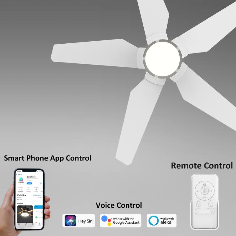 CARRO Boreas 52" Smart Ceiling Fan with Light and Remote-Downrod