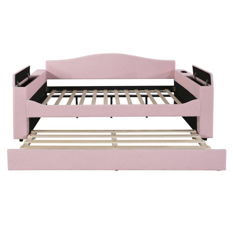 Sofa bed with storage arms, trundle bed and Bluetooth stereo