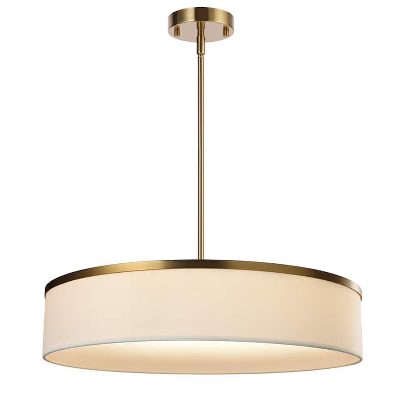 Farmhouse Drum Chandelier Integrate LED Ceiling Pendant w Fabric Shade