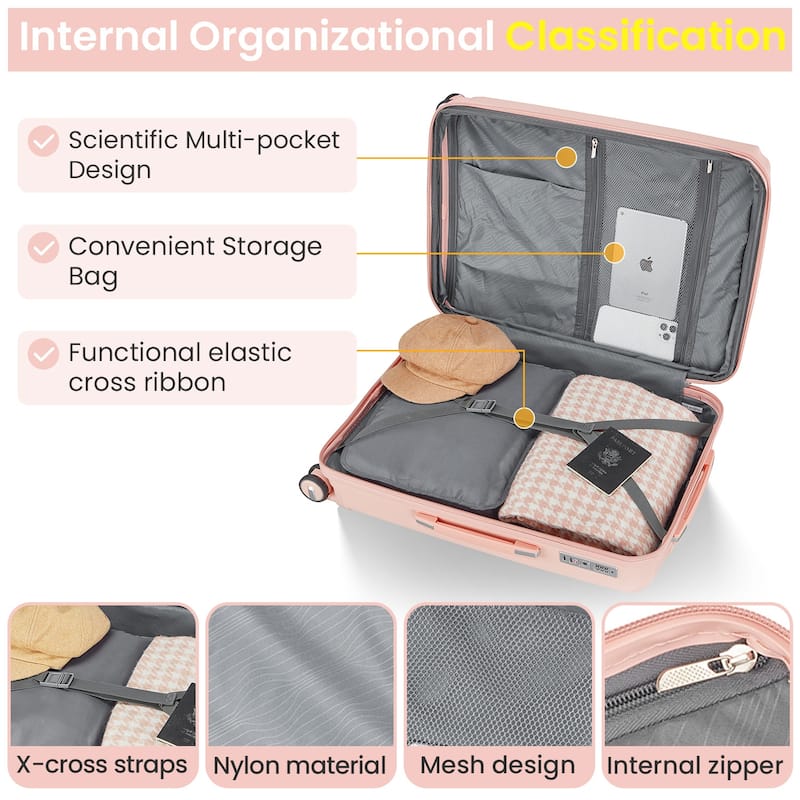 4 Piece Expandable Carry On Luggage Set, Hard Shell Lightweight Suitcase with TSA Lock and Spinner Wheels, for Men Women Travel