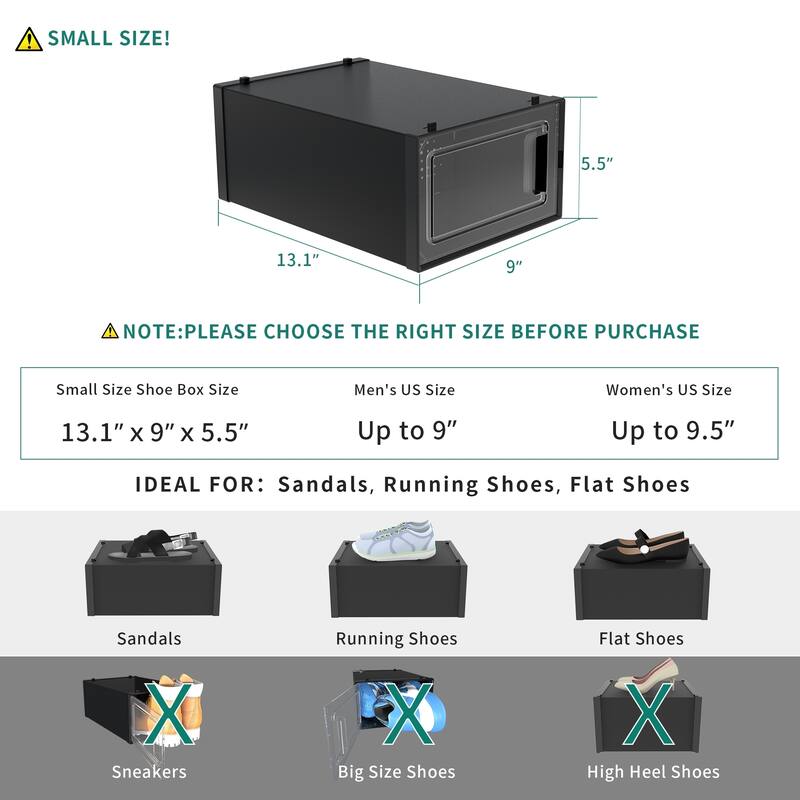 6/12/18 Pack Shoe Storage Box Plastic Stackable Shoe Organizer for Closet Foldable Sneaker Containers Bins Holders Racks