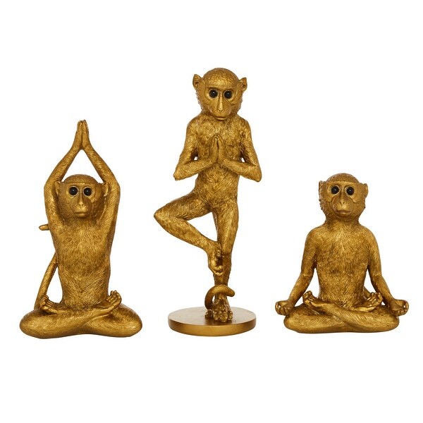 Gold Polystone Monkey Sculpture (Set of 3) - S/3 6.75 Gold Polystone Monkey Sculpture (Set of 3) - S/3 6.75