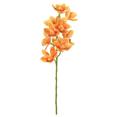 Set of 2 Large Orange Artificial Cymbidium Orchid Flower Stem Spray 31in - 31" L x 7" W x 7" DP