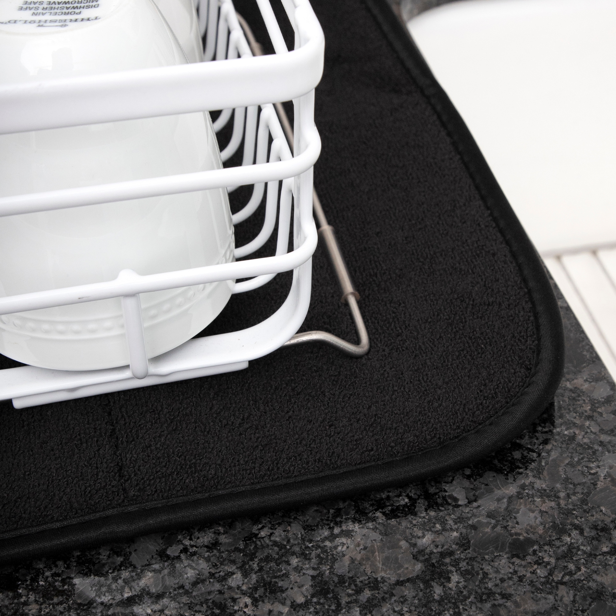 Dishwashing Tools: Microfiber Dish Drying Mat, Black, 18 x 16