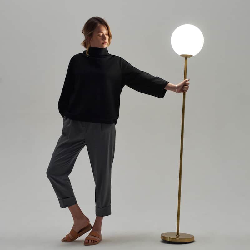 Brightech Luna 65 in. Antique Brass Modern LED Super Bright Floor Lamp with Frosted White Glass Globe Shade