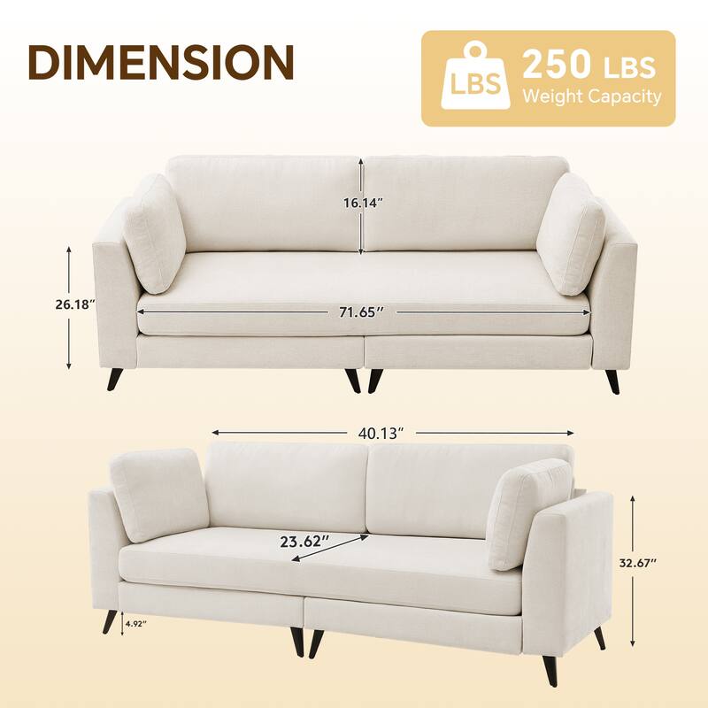 Modern Chenille 2 Seater Sofa Chouch with Bolster Pillows