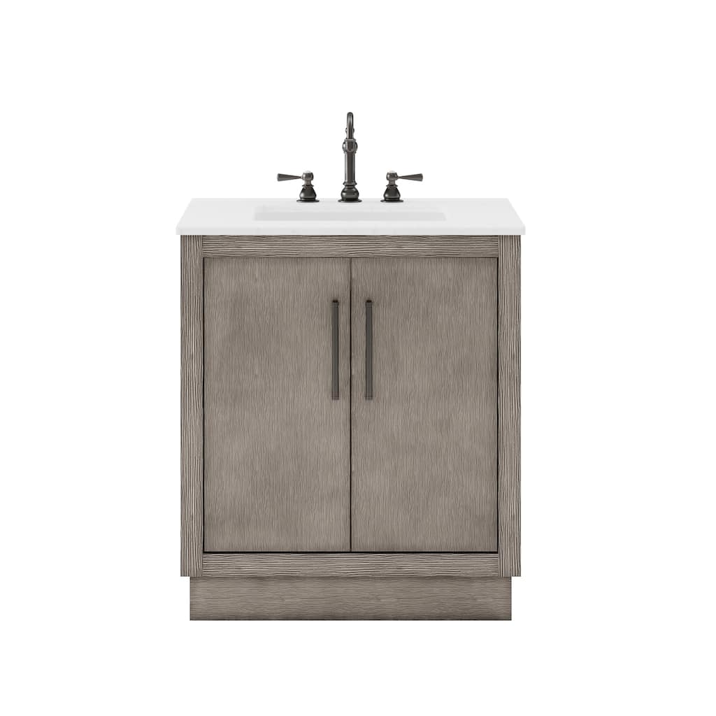 Hugo 30 In. Marble Countertop Vanity in Grey Oak with Mirror