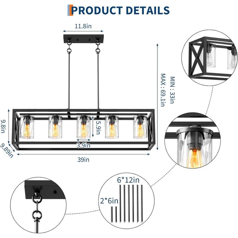 Island Lights for Kitchen,5 Head Height Adjustable Farmhouse Right Fixtures