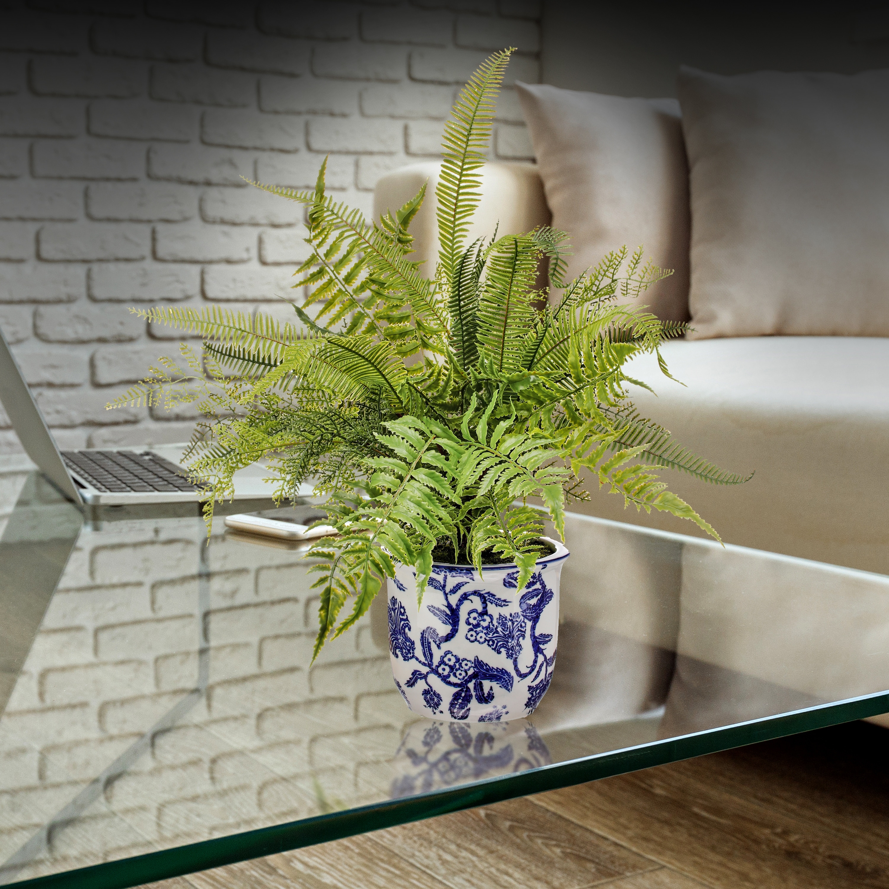 Plastic Natural Touch Mixed Fern In Ceramic Pot 20'' - 20"