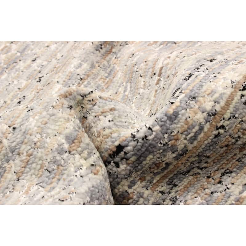 ECARPETGALLERY Hand-knotted Silk Shadow Grey Viscose, Wool Rug - 4'1 x 6'0