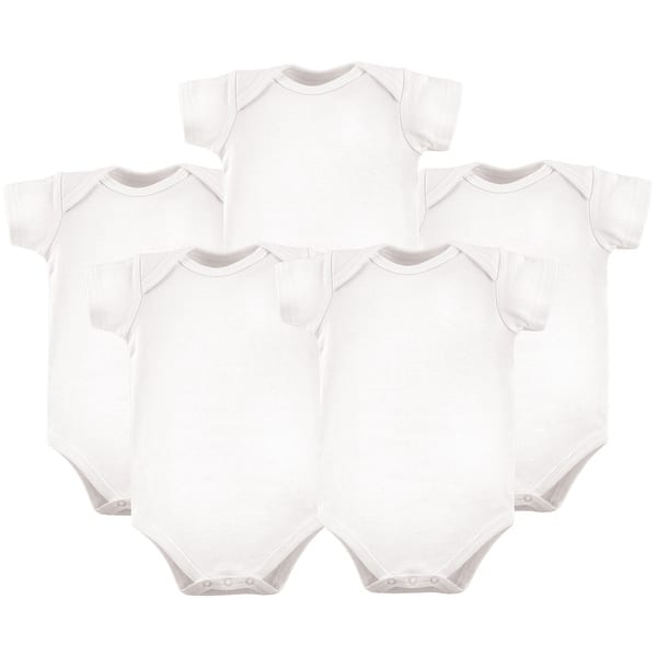 slide 1 of 1, Hudson Baby Cotton Bodysuits 5pk, White 18-24 Months - White