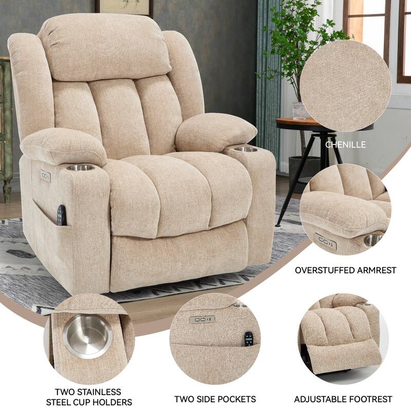 Power Lift Recliner Chair, 350 LBS Capacity, 8-Point Massage & Heat, USB Ports