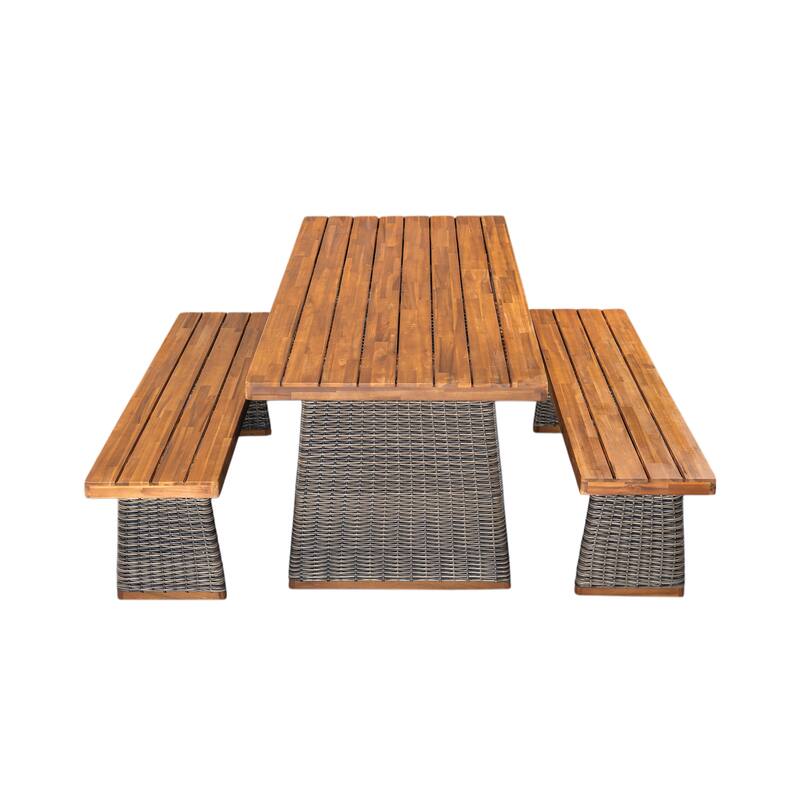 Roomfitters Outdoor Acacia Wood Dining Table Set with 1 Table and 1 Bench