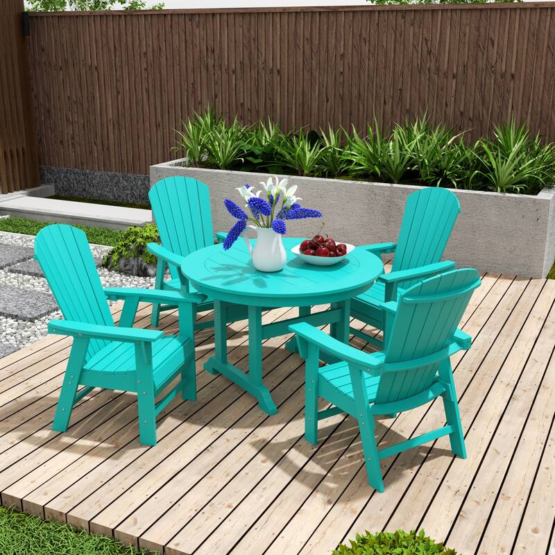 Altura 5-Piece Round Poly Eco-Friendly All Weather Outdoor Dining Set - Turquoise