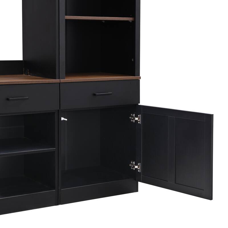 Farmhouse 4-Piece Entertainment Center with Bookshelf for TVs Up to 70", with Adjustable Shelves, Media Console with Wine Rack