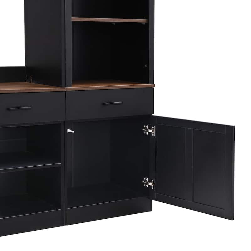 Roomfitters Mid-Century 4-Piece Entertainment Wall Unit with Bookshelves, TV Stand for TVs up to 70" withShelves and Wine Rack