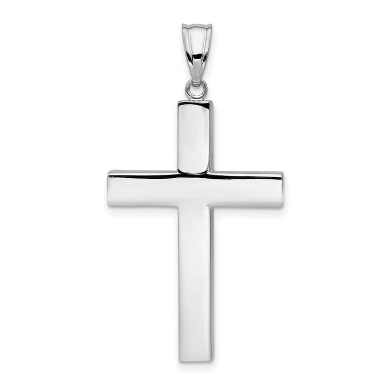 Curata 14k White Gold 18" Polished Hollow Cross Pendant Necklace