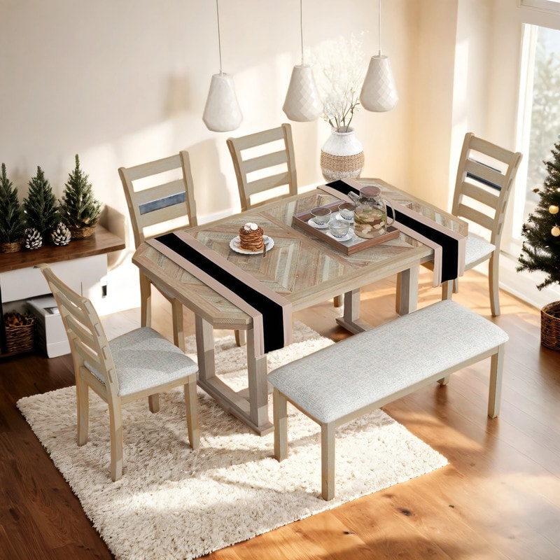 6-Piece Dining Table Set With 4 Chairs &1 Bench for Home