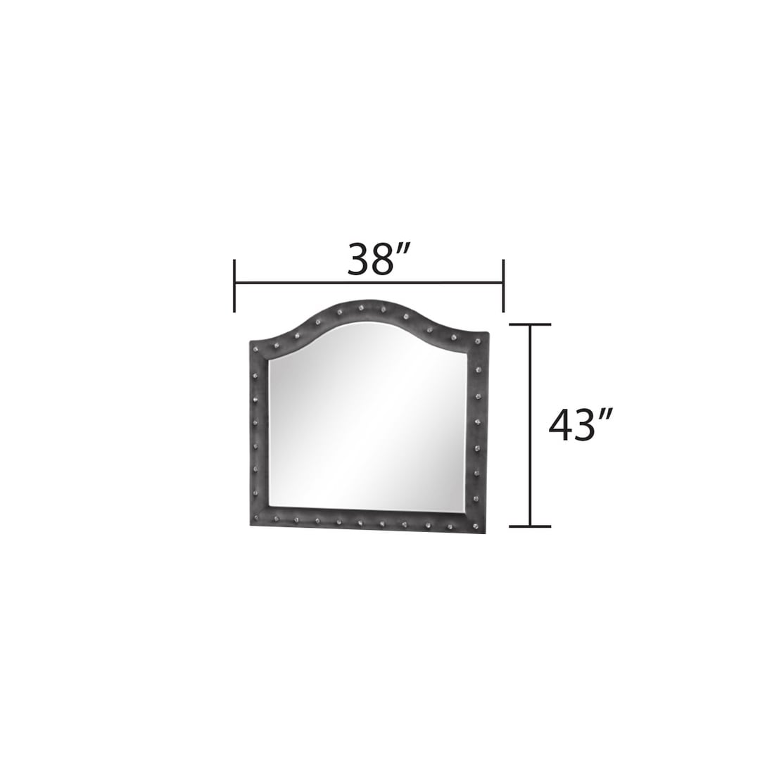 Modern Style Crystal Tufted Upholstery Mirror Finished With Velvet Fabric Made With Wood In Gray - 1.5inx38in