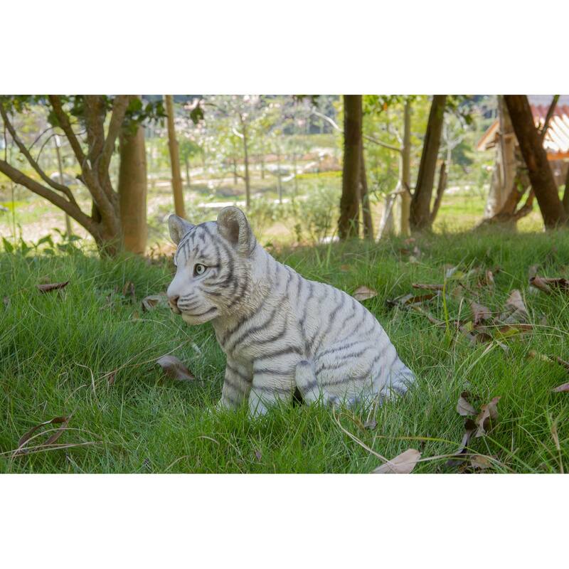 Sitting Tiger Cub Outdoor Garden Statue - 9.5"