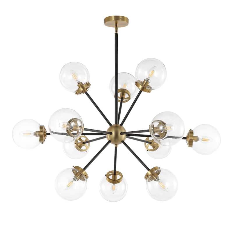 Modern Chandelier Sputnik Black Brass 12-Light Glass 39"