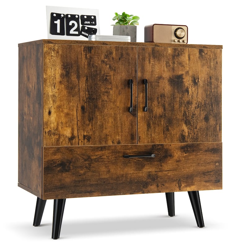 Costway Mid Century Storage Cabinet Accent Buffet Sideboard Entryway - Rustic Brown
