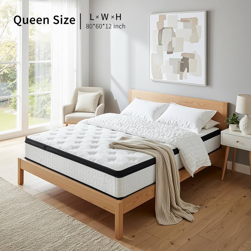 Homy Casa 12 Inch Queen Hybrid Mattress, Pocket Spring & Memory Foam