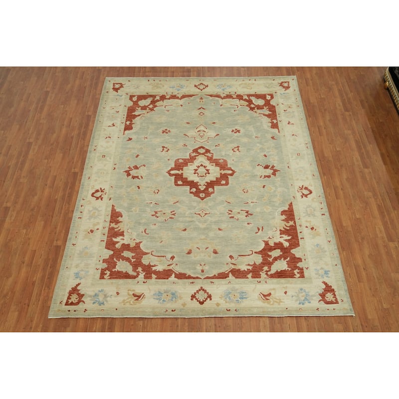 Vegetable Dye Wool Oushak Turkish Area Rug, Floral Geometric Carpet - 11' 8'' X 9' 3''