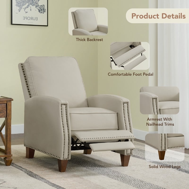 Spruce & Spring Alston Push Back Recliner Chair with Nailhead Trims for Living Room