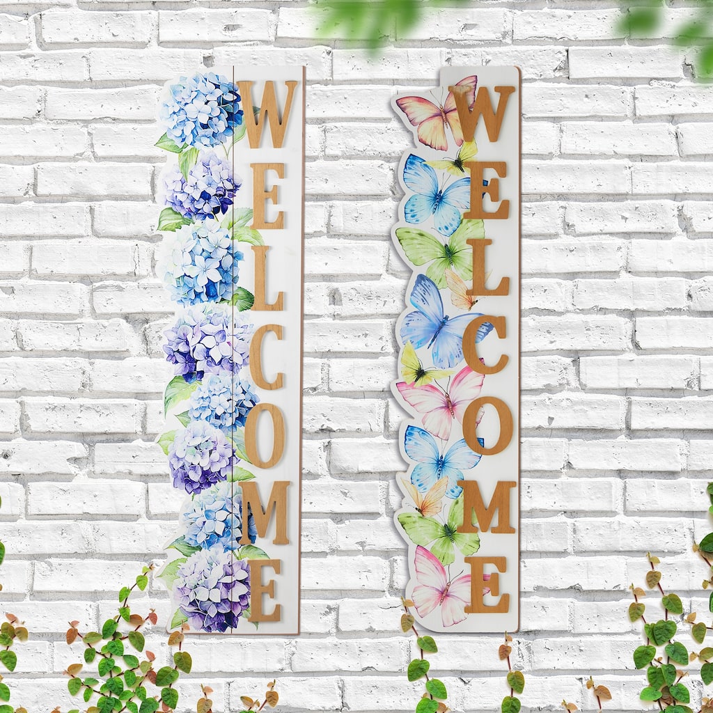 Glitzhome 42"H Solid Wood WELCOME Porch Sign with Bee Outdoor Decor