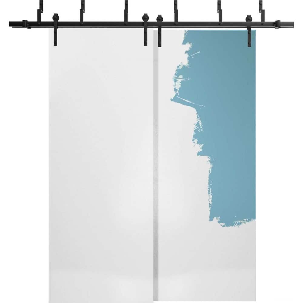 Sliding Closet Barn Bypass Doors 36 x 80 inches | Planum 0010 Primed | Sturdy 6.6ft Rails Hardware Set