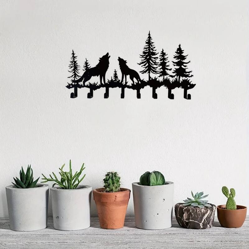 Rustic Wolf Wall-Mounted Metal Organizer Hooks For Keys Hats Bags
