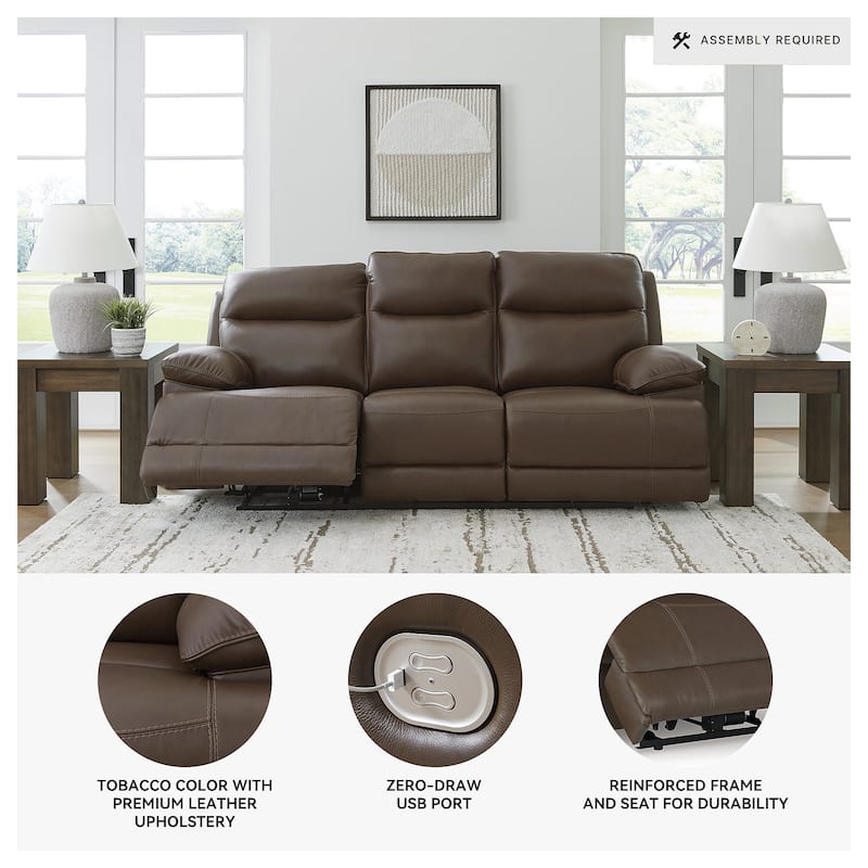 Signature Design by Ashley VonRyan Dark Brown Power Reclining Sofa with Adjustable Headrest - 92"W x 42"D x 42"H