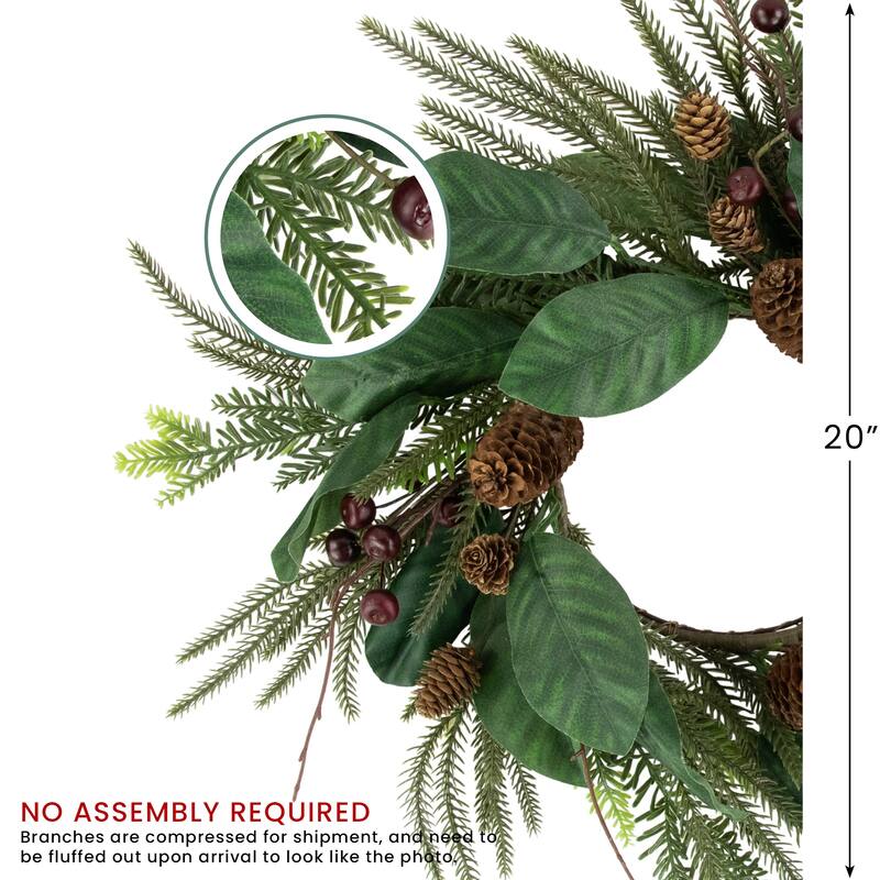 Mixed Foliage with Berries Artificial Christmas Wreath, 20-Inch, Unlit