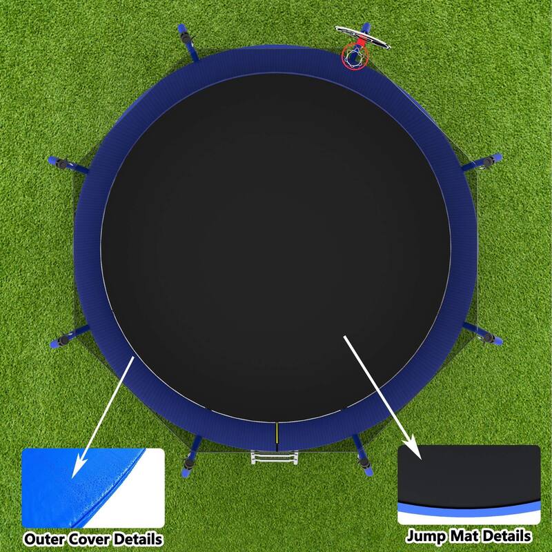 Outdoor Trampoline with Safety Net, Basketball Hoop & Ladder