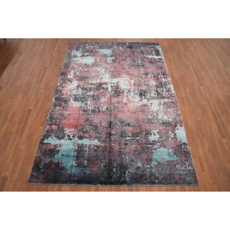 Hand Knotted Oriental Viscose Silk Carpet Modern Abstract Multi-Colored Abstract Area Rug - 9' 6'' X 6' 6''
