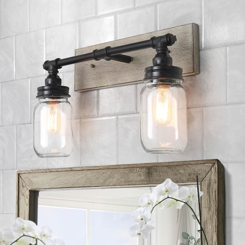 Kole Farmhouse 2-Light Bathroom Vanity Light Glass Wall Sconces for Powder Room - W18"x H11.8"x E6.3"