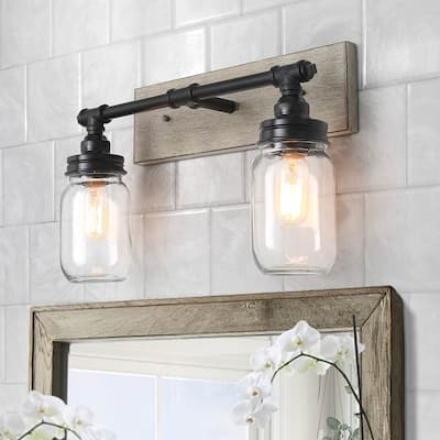 Kole Farmhouse 2-Light Bathroom Vanity Light Glass Wall Sconces for Powder Room - W18"x H11.8"x E6.3"