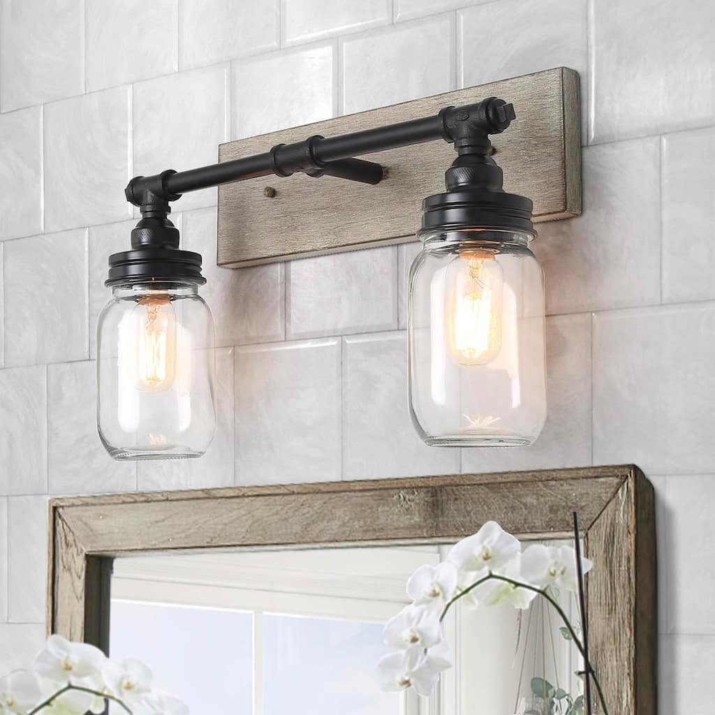 Kole Farmhouse 2-Light Bathroom Vanity Light Glass Wall Sconces for Powder Room - W18"x H11.8"x E6.3"
