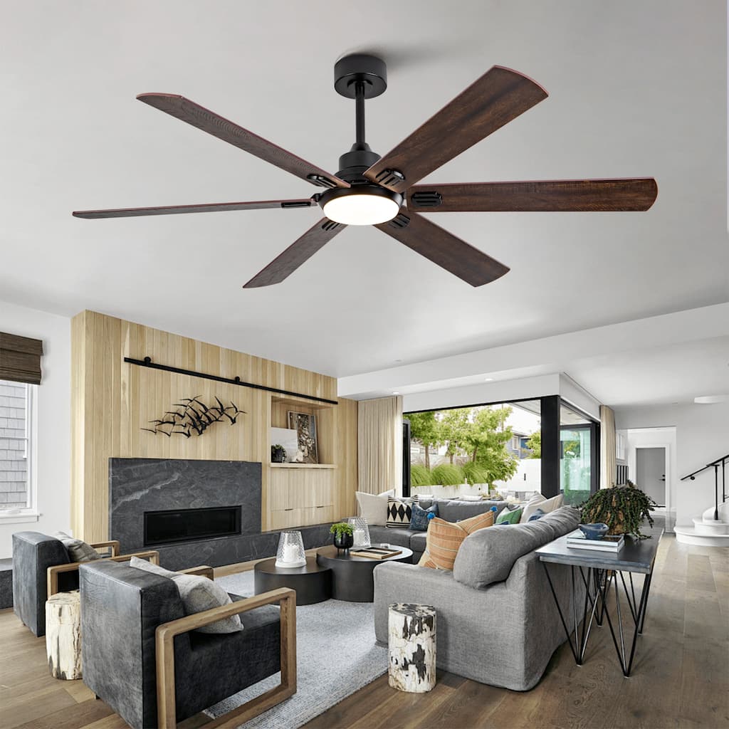 Smart 60" Indoor/Outdoor Ceiling Fan with Light, Dual Finish Black/Walnut 6-Blade, Remote Control, Dimmable LED