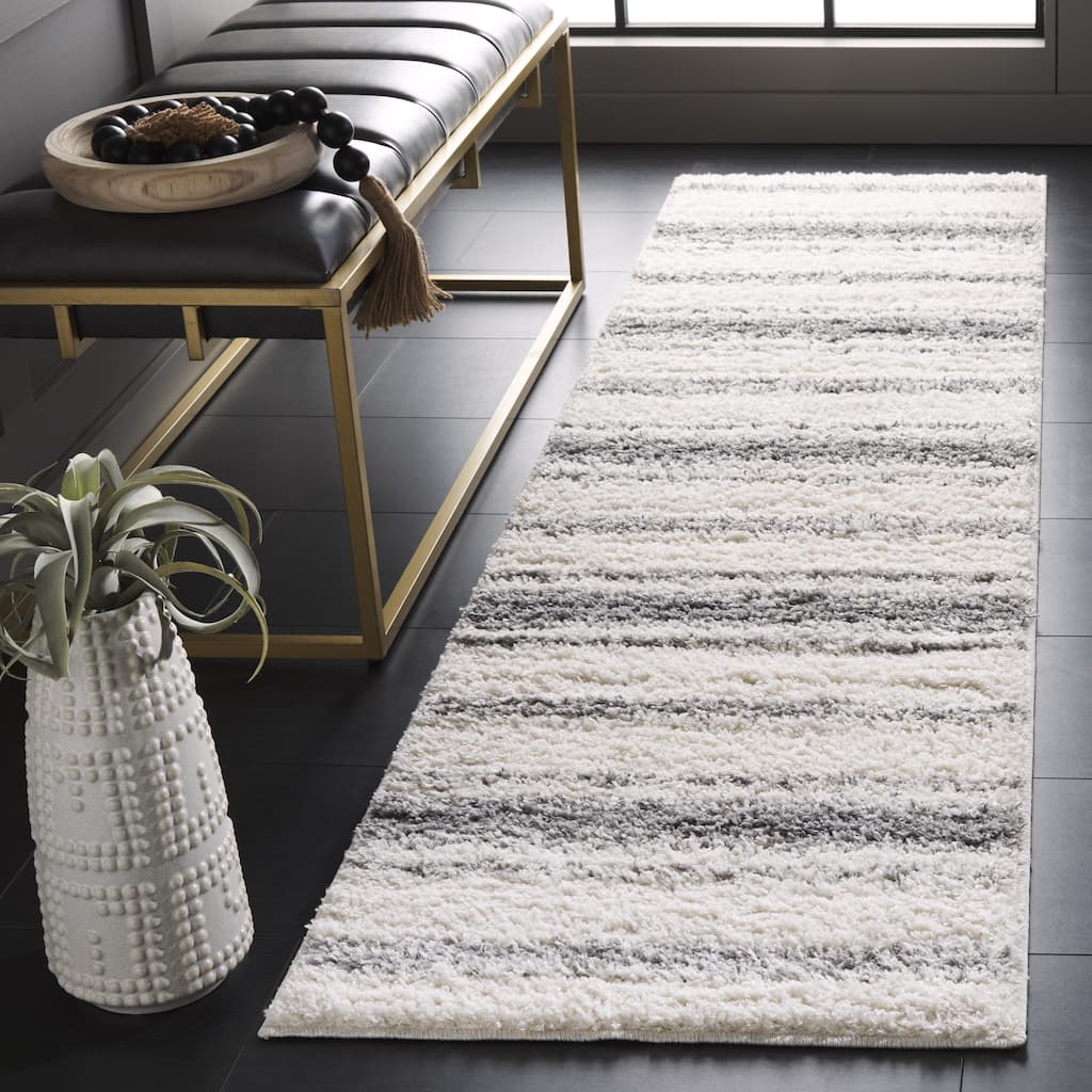 SAFAVIEH Border & Stripe Shag Hammy Modern 1.4-inch Thick - 2'2" x 8' Runner