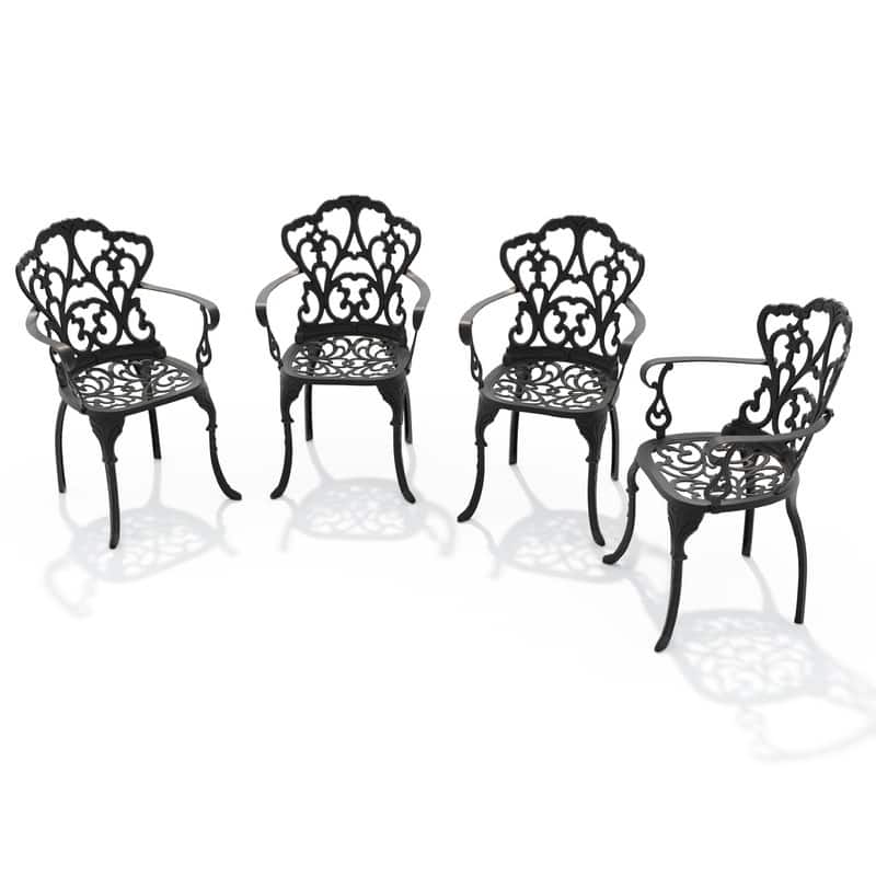 Black Cast Aluminum Patio Outdoor Dining Chairs with Seat Cushions