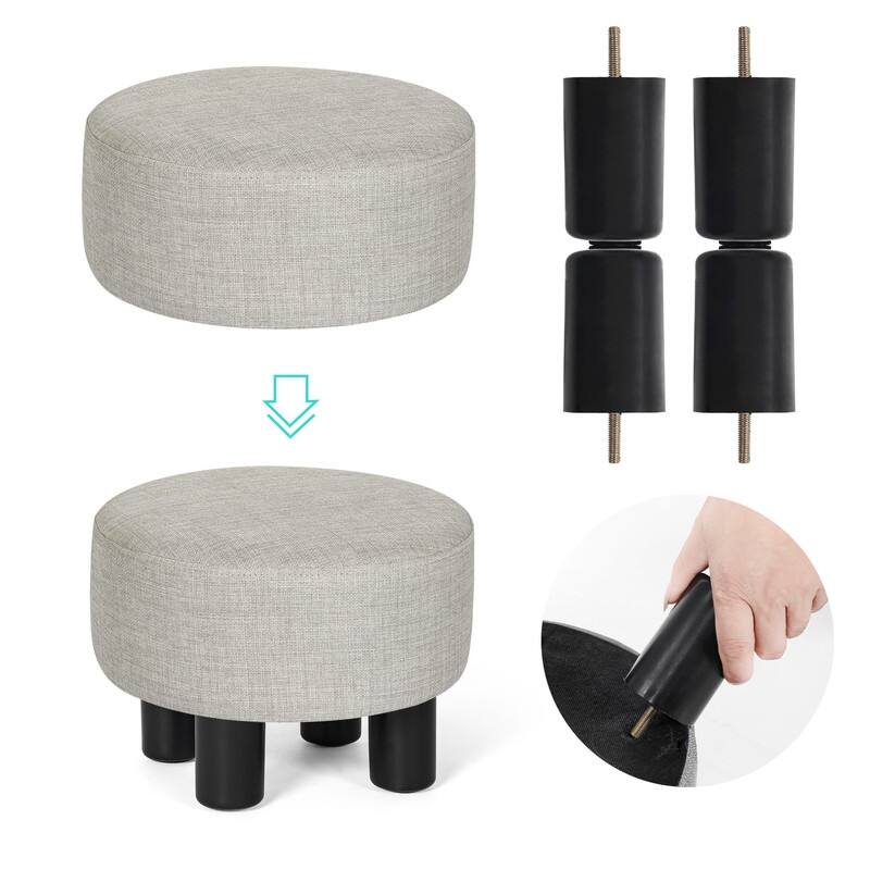 Adeco Round Ottoman Linen Footstool