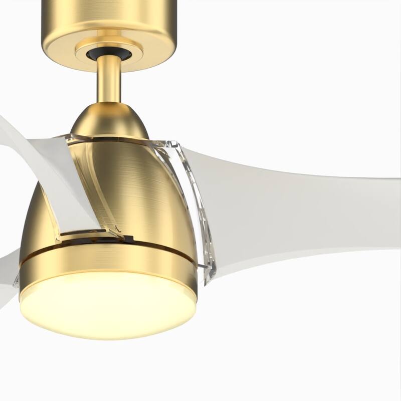 Klear 56 inch Indoor/Outdoor Ceiling Fan with Matte White Blades and LED CCT Select Light Kit - Brushed Satin Brass