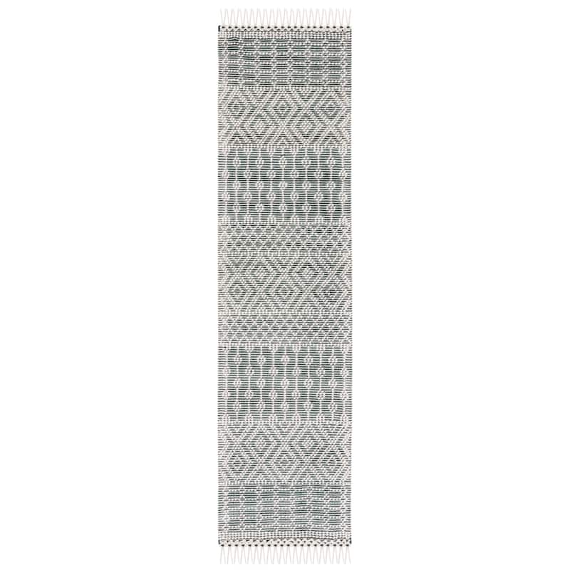 SAFAVIEH Handmade Natura Estel Wool Fringe Rug - 2'3" x 8' Runner - Green