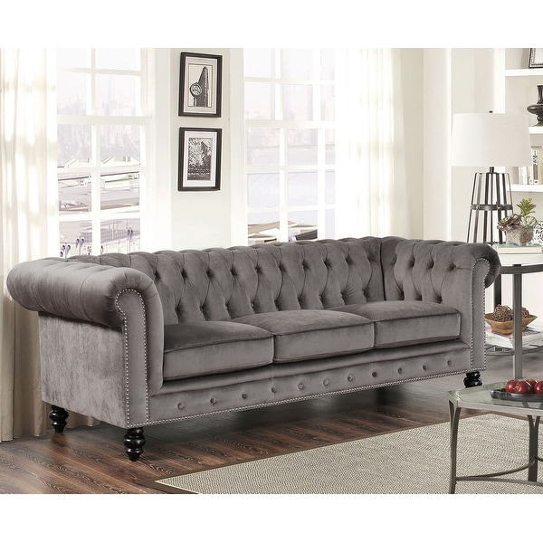Shop Abbyson Grand Chesterfield Grey Velvet Sofa Overstock