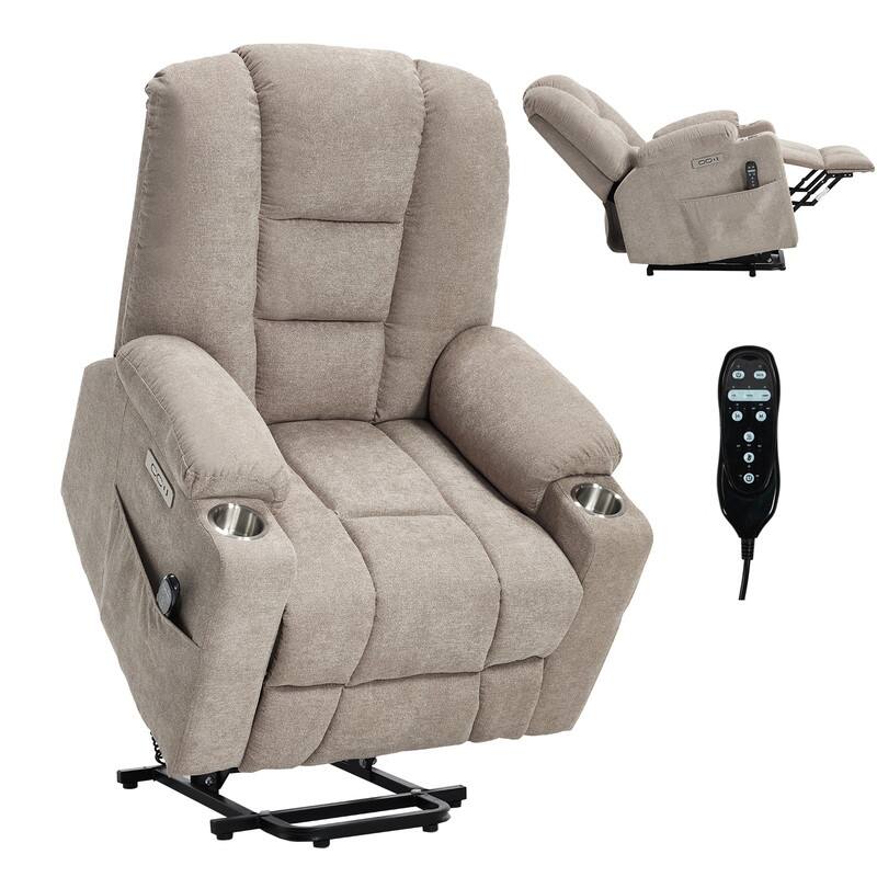 Large Power Lift Recliner with Massage & Heat - Heavy Duty Wide Recliner Chair for Elderly, USB/Type-C Charging, Cup Holders