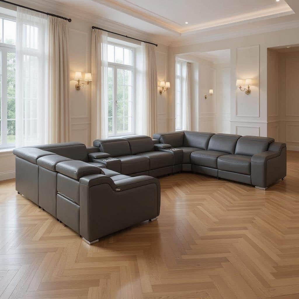 HomeRoots Dark Gray Italian Leather Power Reclining U Shaped Ten Piece Corner Sectional With Console