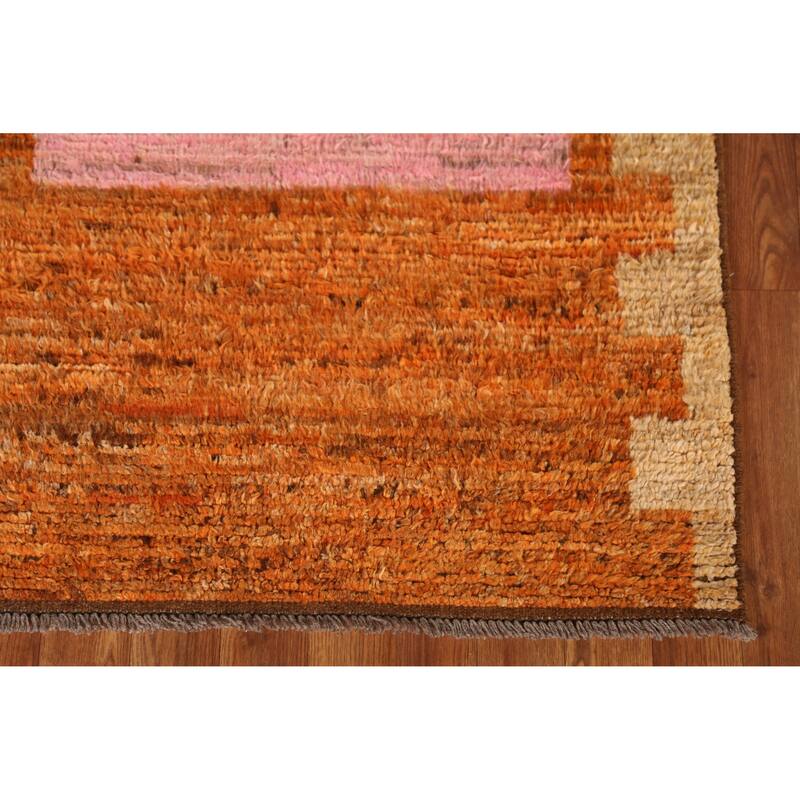 Geometric Orange Moroccan Runner Rug Handmade Wool Carpet - 2'10" x 9'8"