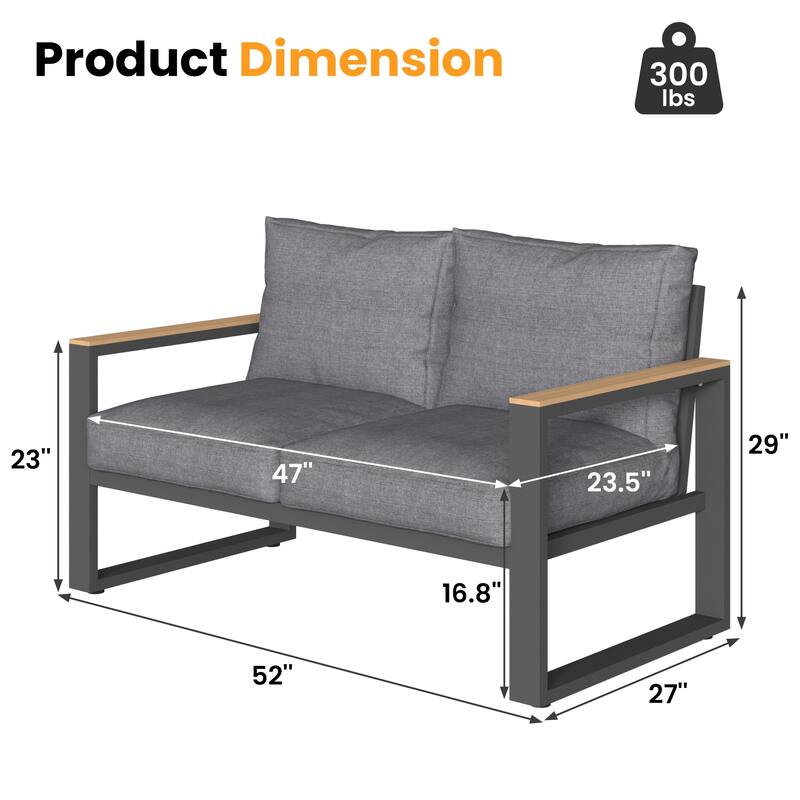 52'' Metal Outdoor Loveseat with Cushions